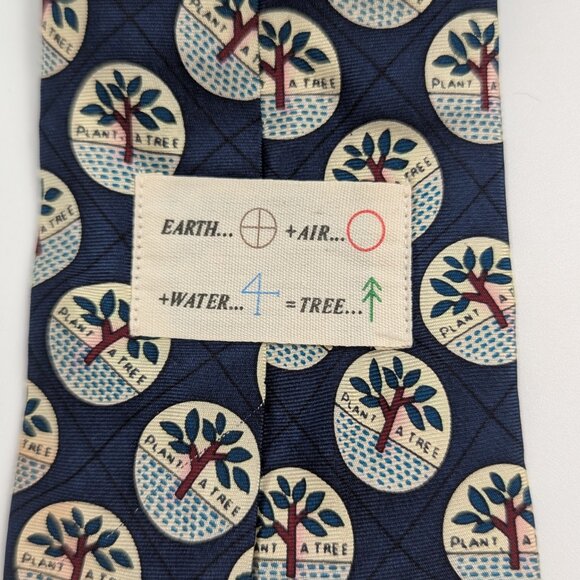 Earth Air Water Tree Men's Plant a Tree Silk Neck Tie 50 Inches Vintage Nature - Picture 5 of 6